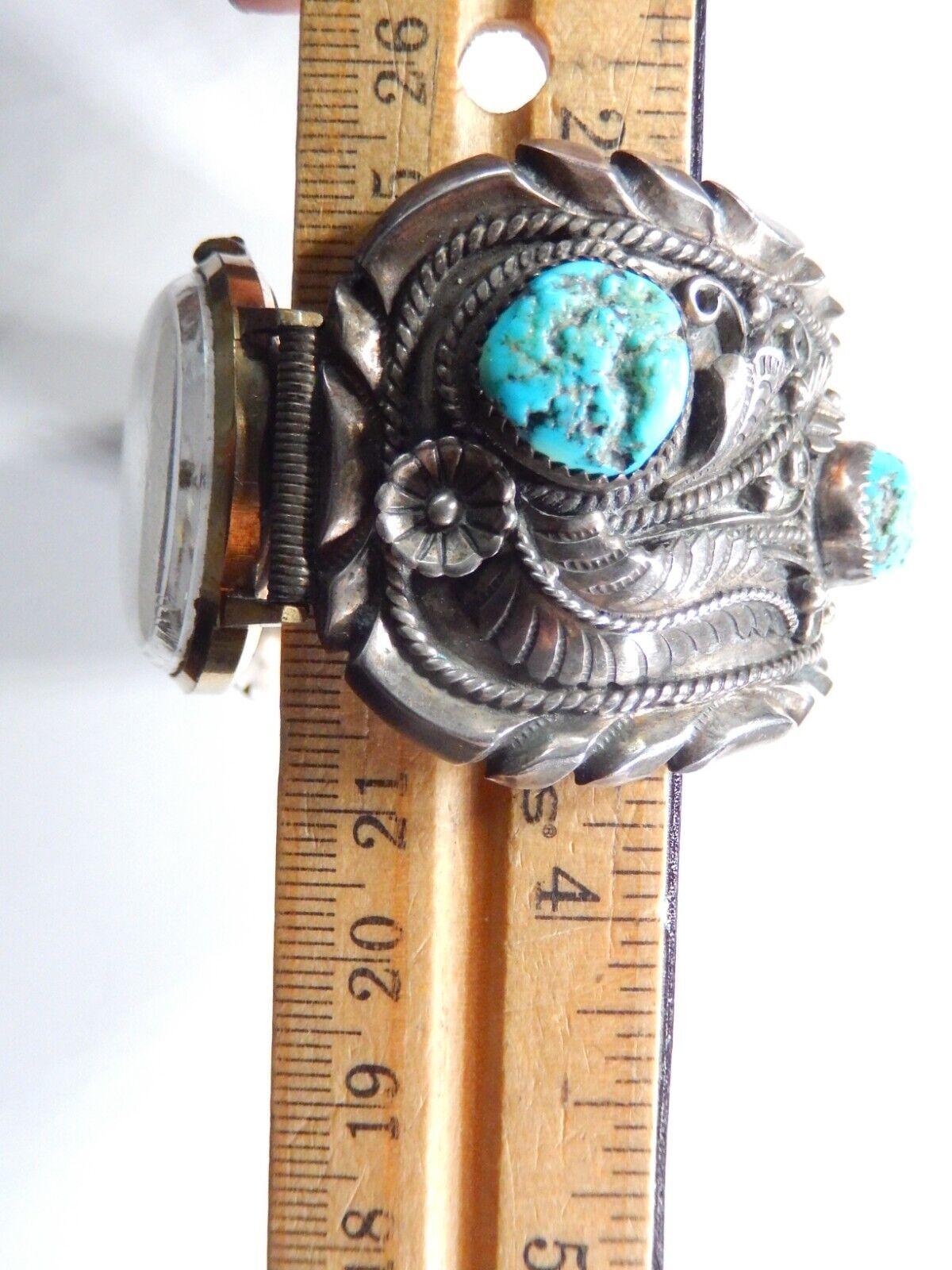 *VINTAGE* Navajo B. Nez Sterling Silver Turquoise Watch Bracelet  116.4 grams