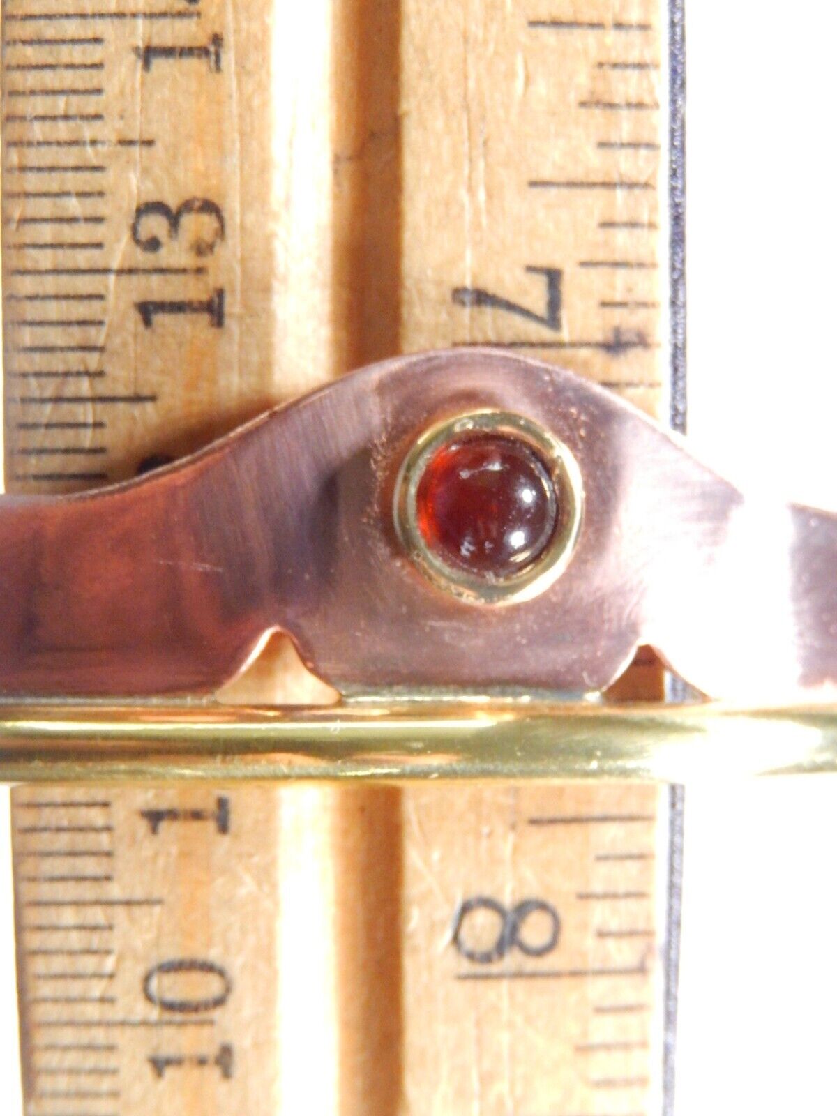 VINTAGE -  Chris Anderson Brass & Copper  Garnet Stone Artisan Cuff Bracelet