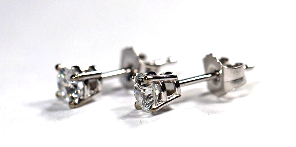 New!! Solid 14K White Gold .52 CT TW Natural Diamond  Stud Earrings