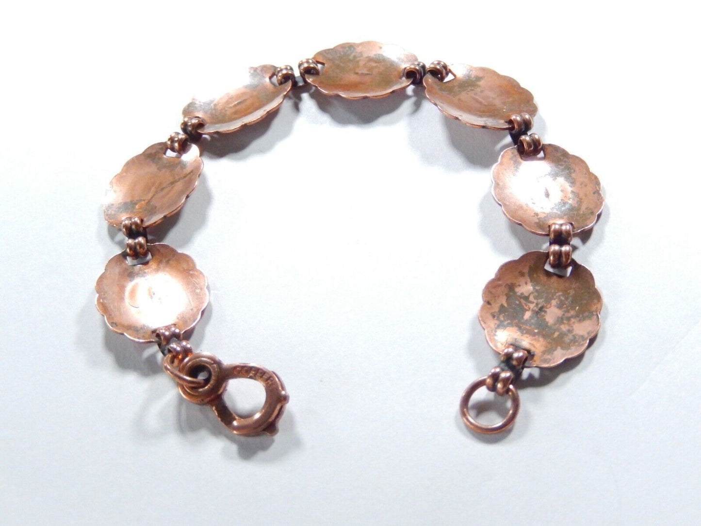 Vintage Southwest Copper Stamped Concho 7 Links Bracelet 7.25" Length