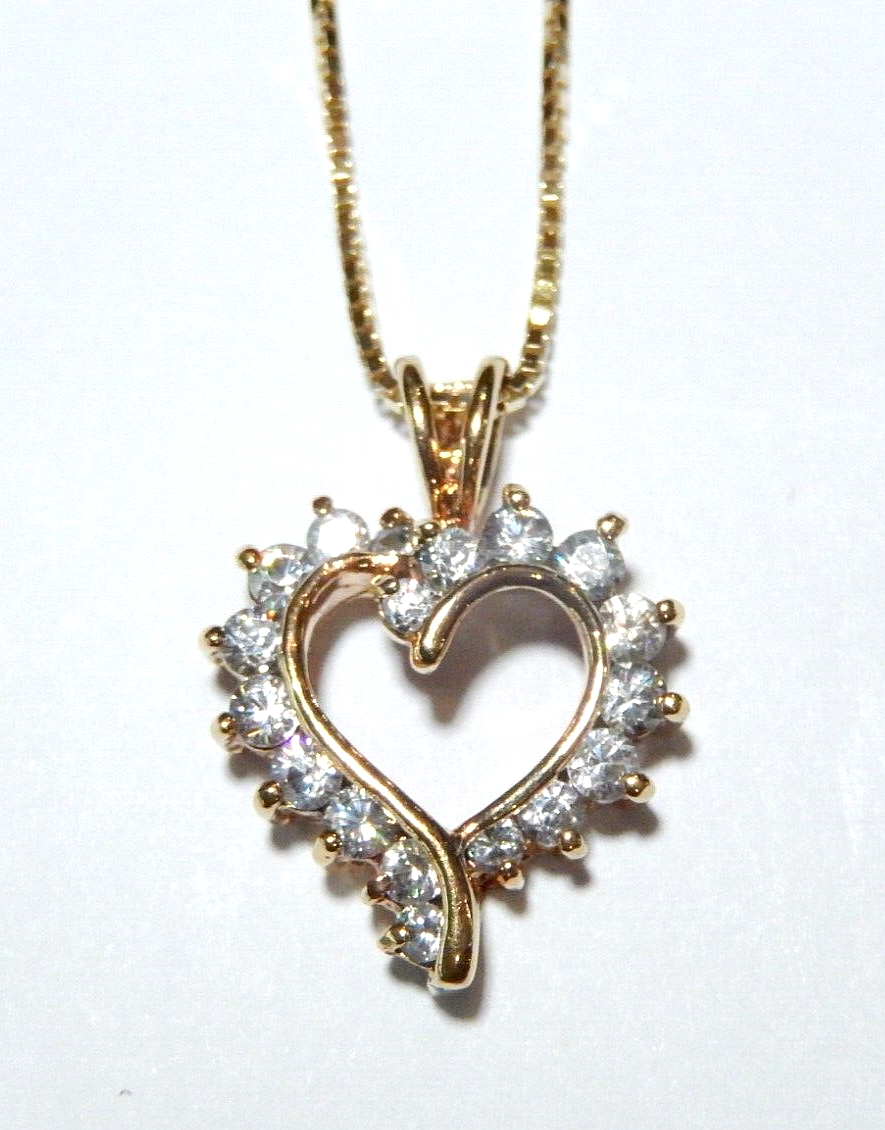 NWT 100CT Gold Vermeil Open Heart Cubic Zirconia Pendant w 18 Vermeil Chain