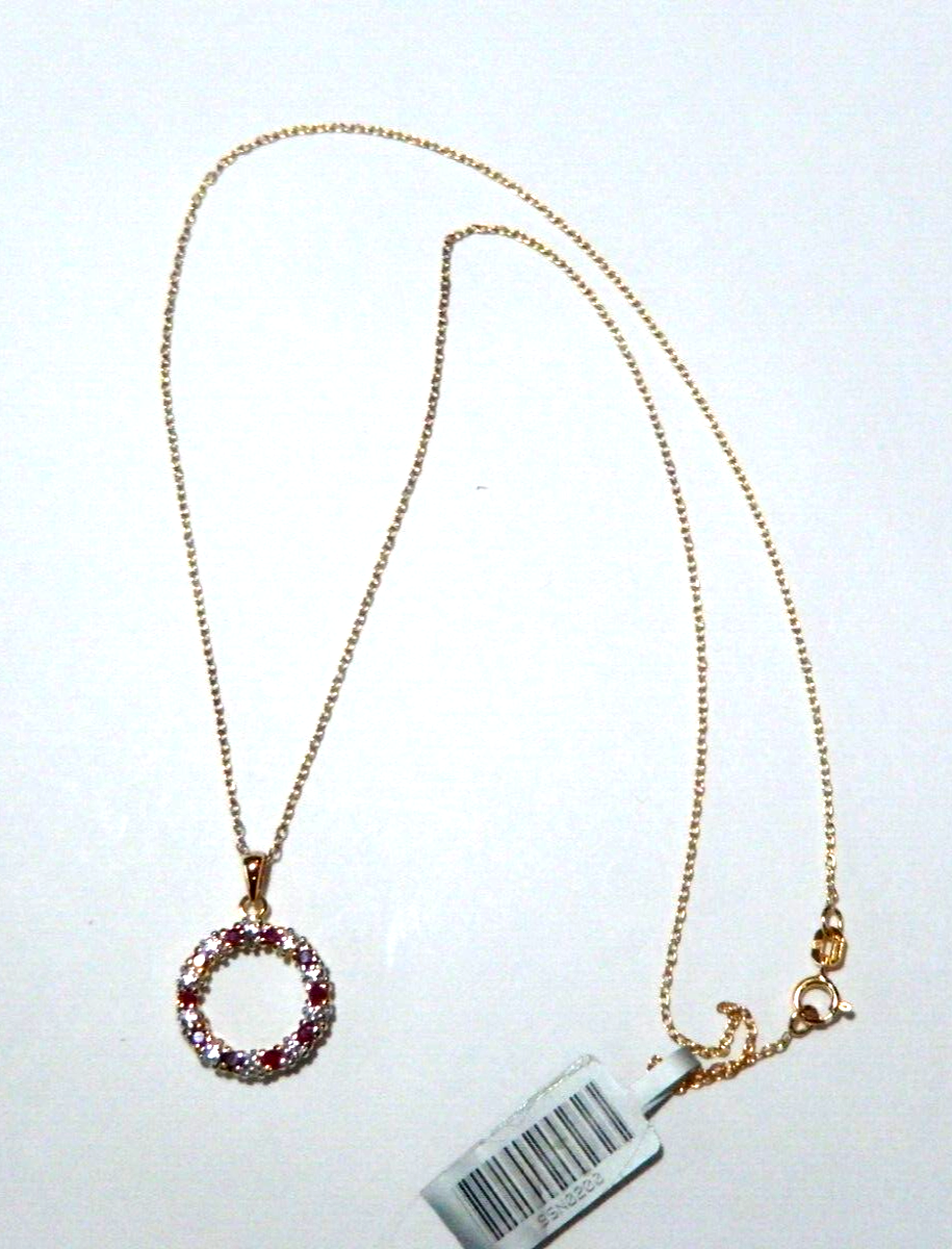 NWT GOLD VERMEIL 925 STERLING NATURAL ROUND RUBY PENDANT w18 VERMEIL CHAIN