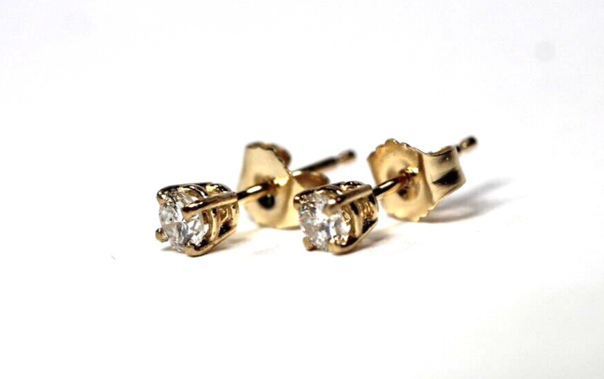 New!! Solid 14K Yellow Gold .25 CT TW Natural Diamond VS-1 / G-H Stud Earrings