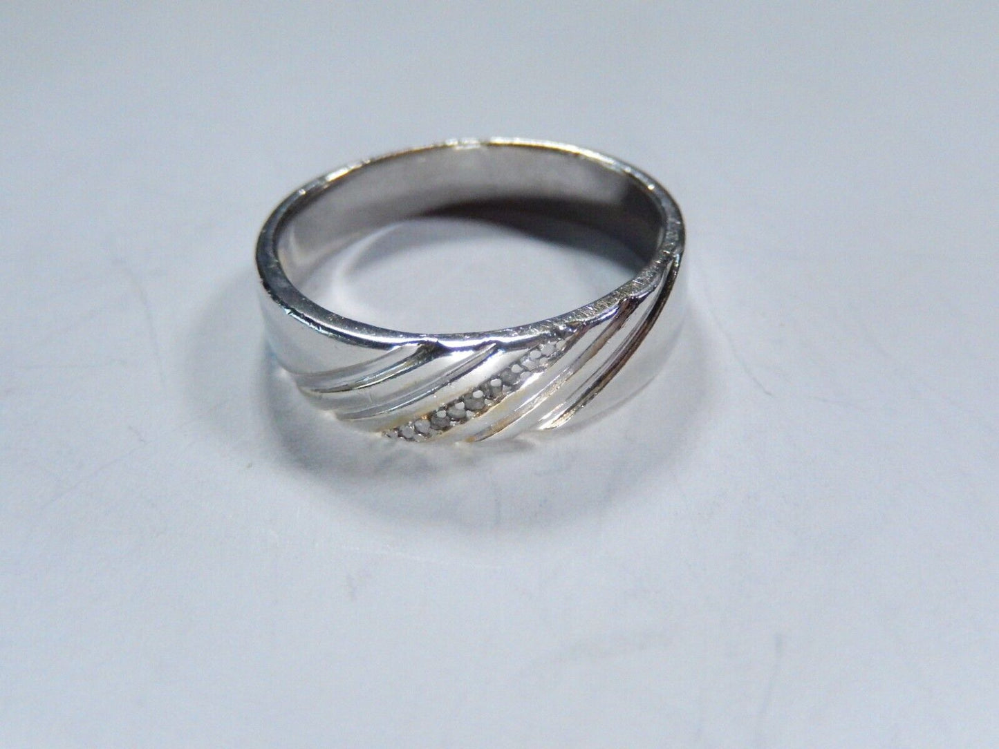 Men's Sterling Silver 5 Diamond Wedding Band Width 6mm Size 12.5