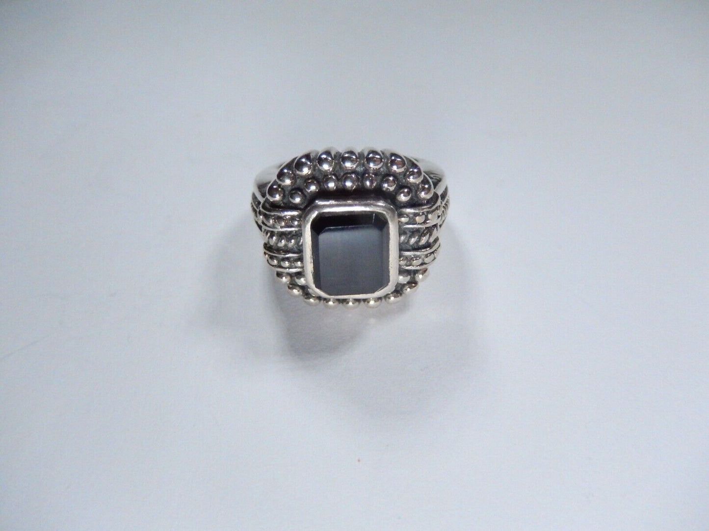 VINTAGE Heavy Sterling Silver Black Onyx Ring Size 6 Signed NF 925 Thailand