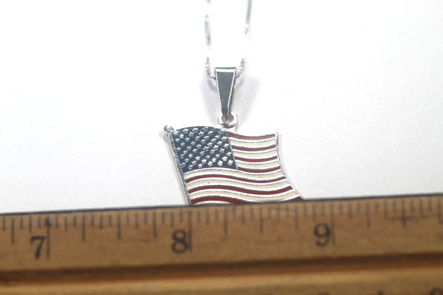 *VINTAGE* 925 Pendant Flag American Pendant Enamel Sterling Silver w/20" Chain