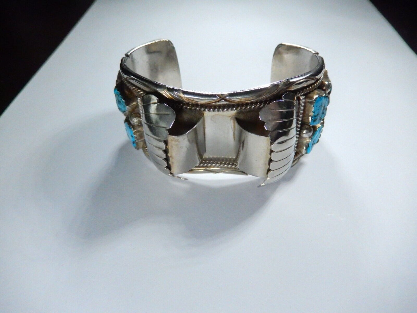 VTG Mens Native American Navajo Sterling Silver Turquoise Watch Cuff Bracelet