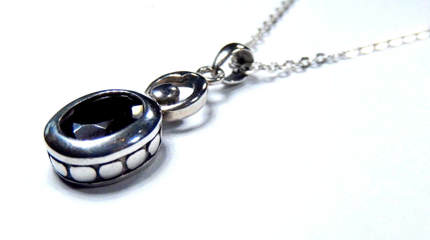 Beautiful Vintage Sterling Silver Solitaire Garnet Pendant w/18" Chain