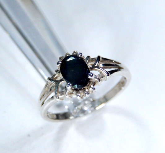 *VINTAGE*  Sterling Silver 925 Oval Sapphire Solitaire Ring Size 8