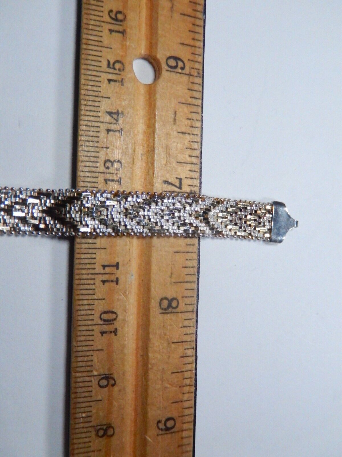 Vintage Italy 925 Thick Heavy 9mm Wide Chevron Mesh Bracelet Sterling Silver-7"