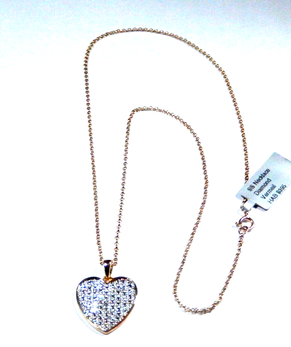 Ross Simons Gold Vermeil 925 Diamond Heart Pendant with 18 Vermeil Chain