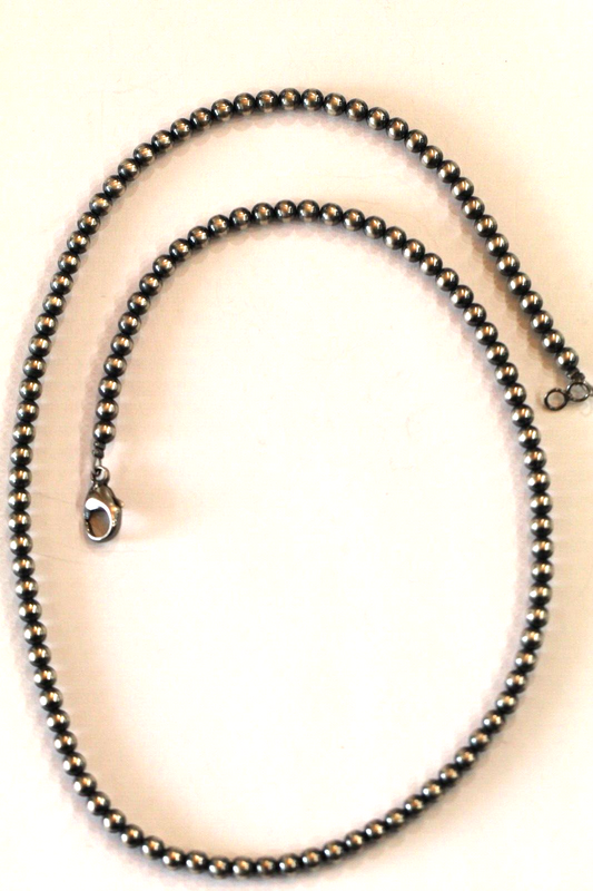 Natural Patina 925 Sterling Silver 5mm Ball Beaded Necklace 24” - 17.3 grams