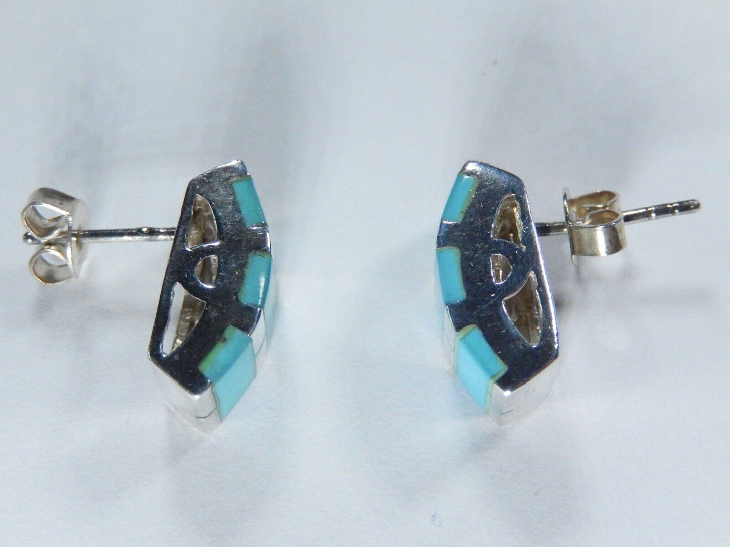 *VINTAGE* SOUTHWEST STYLE INLAY TURQUOISE POST EARRINGS