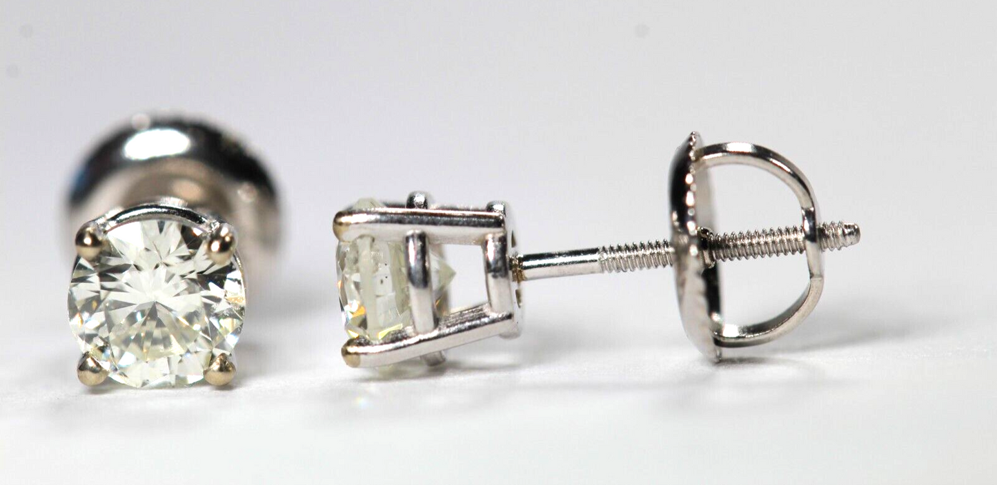 New! 14K White Gold .64 CT TW Natural Diamond  Screw Back Stud Earrings