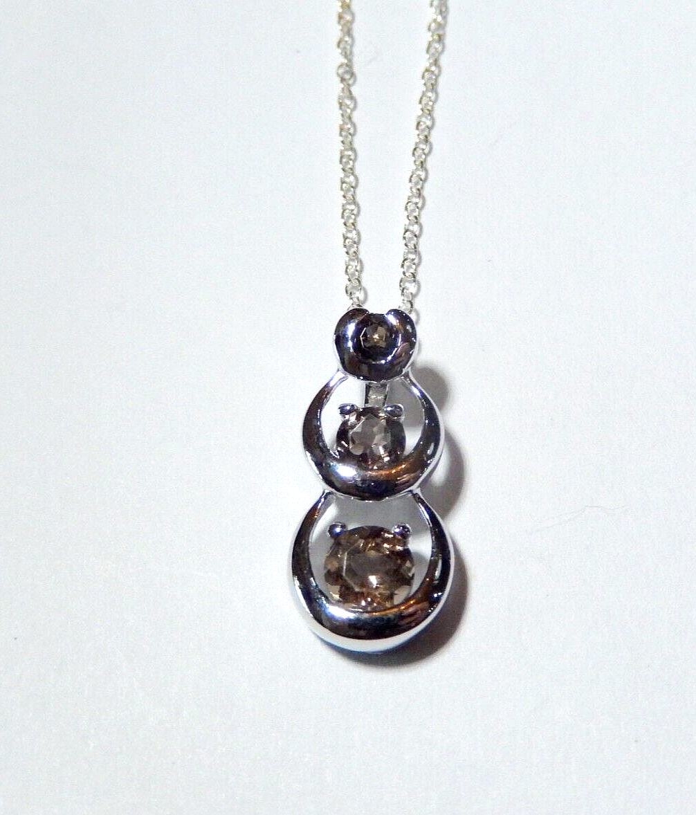 Brown Smoky Quartz 3Stone Past Present Future Sterling Silver Pendant w18chan