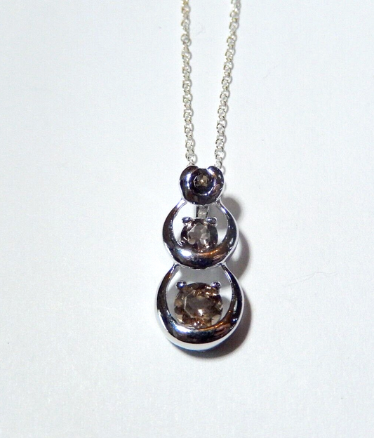 Brown Smoky Quartz 3Stone Past Present Future Sterling Silver Pendant w18chan