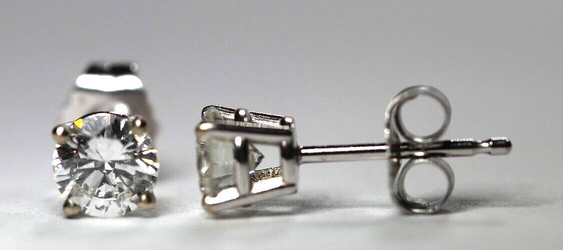 New!! Solid 14K White Gold .71 CT TW Natural Diamond  Stud Earrings