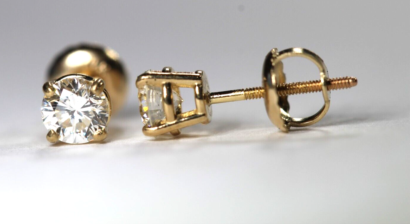 New!! 14KYellow Gold .60 CT TW Natural Diamond Screw Backs Stud Earrings