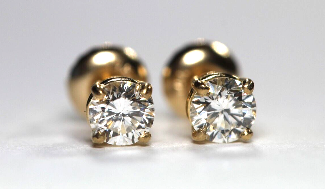 New!! 14KYellow Gold .61 CT TW Natural Diamond Screw Backs Stud Earrings