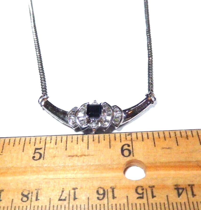 VINTAGE  14K White Gold Blue Sapphire and Diamond Halo Necklace 175