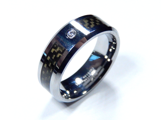 *NEW* 8mm Unisex Tungsten Carbon Fiber Comfort Fit Wedding Band CZ Ring Sz 15