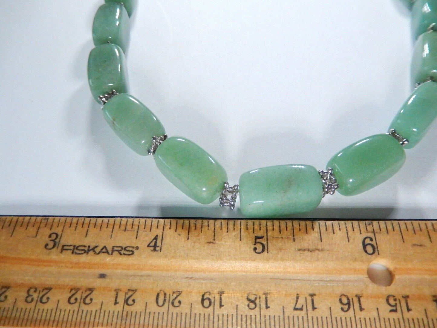*VINTAGE*  JADE Square Bead Green Light Green Beveled Beaded 18" Necklace
