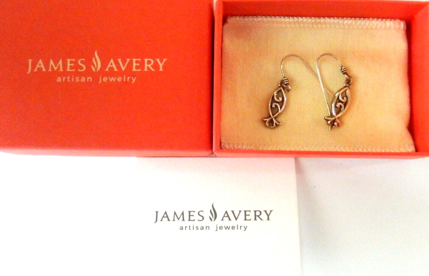 James Avery Retired Sterling Silver Scroll Ichthus Fish Dangle Hook Earrings