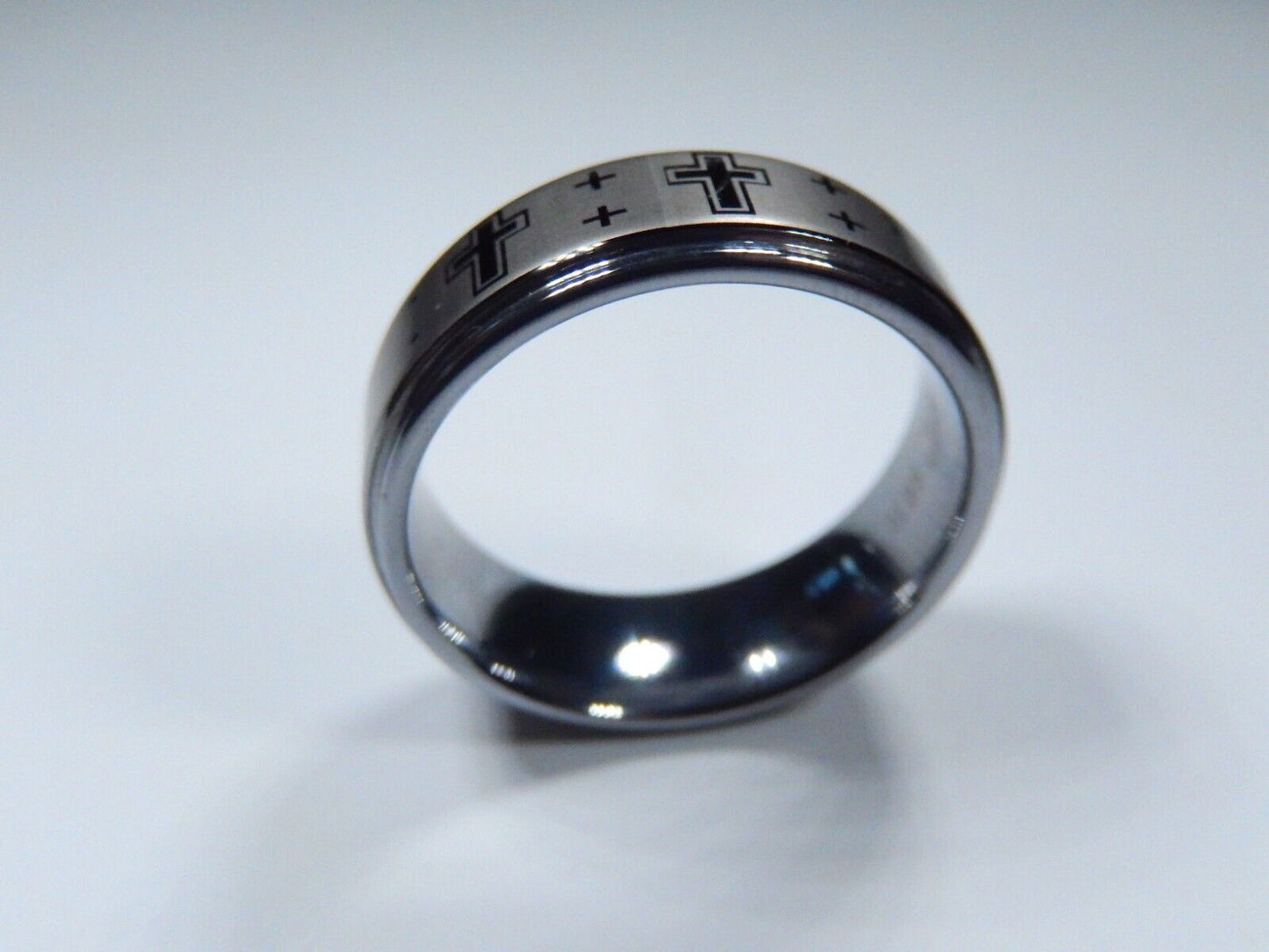 *NEW* Tungsten Carbide 8MM Gray Comfort Fit Cross Design Wedding Band Sz- 15