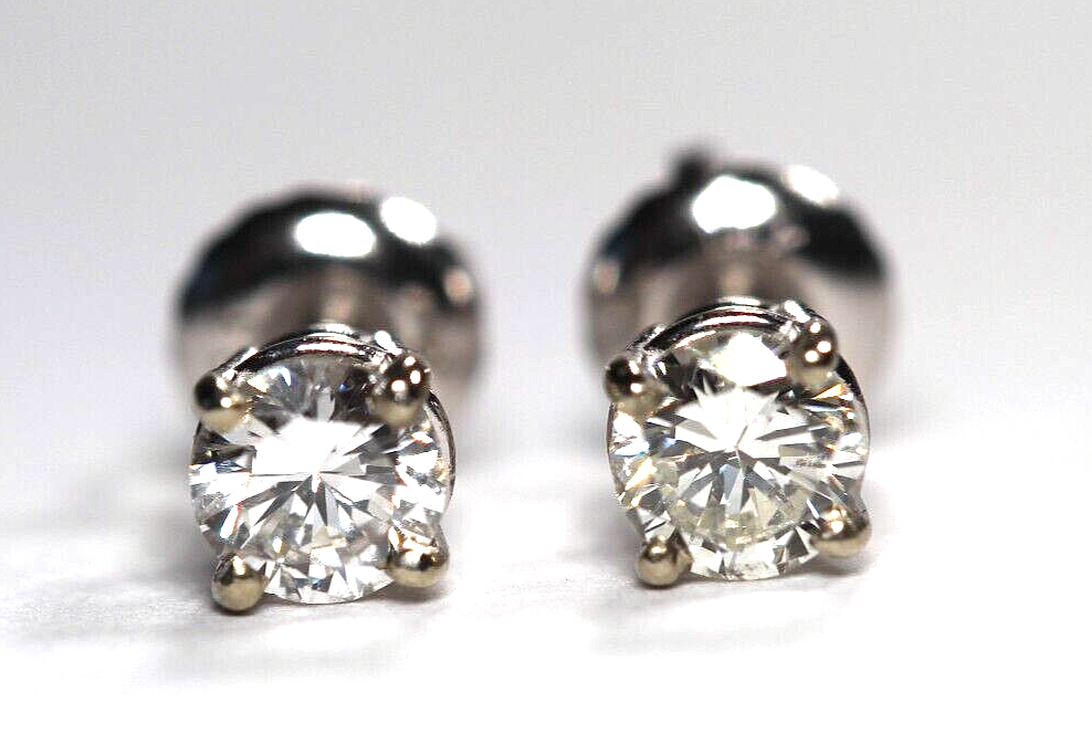 New! 14K White Gold .48 CT TW Natural Diamond  Screw Back Stud Earrings