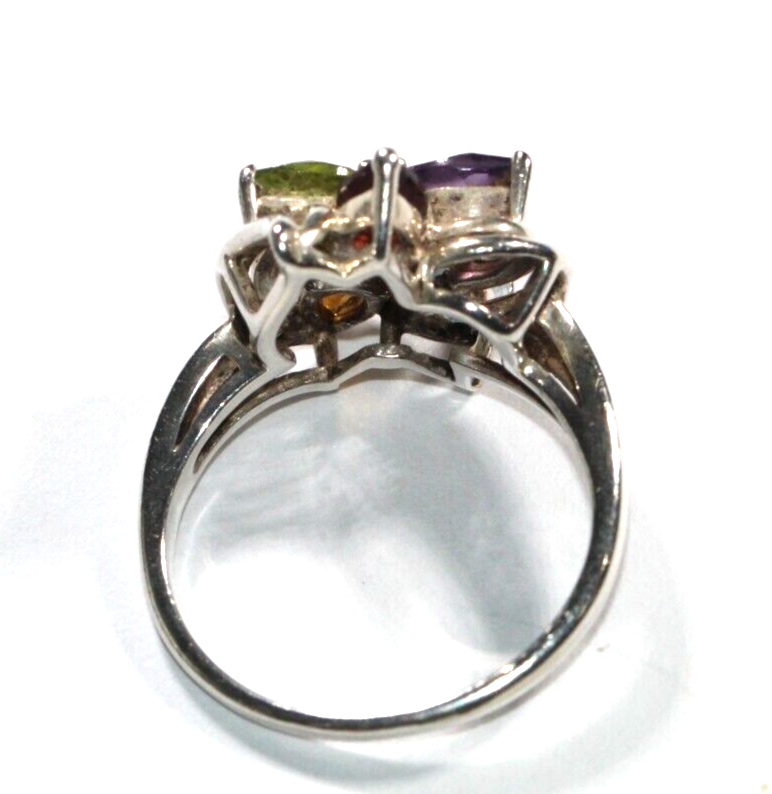 *VINTAGE* 1.65 CT Multi Gemstone Ring 925 Sterling Silver Ring Size 8