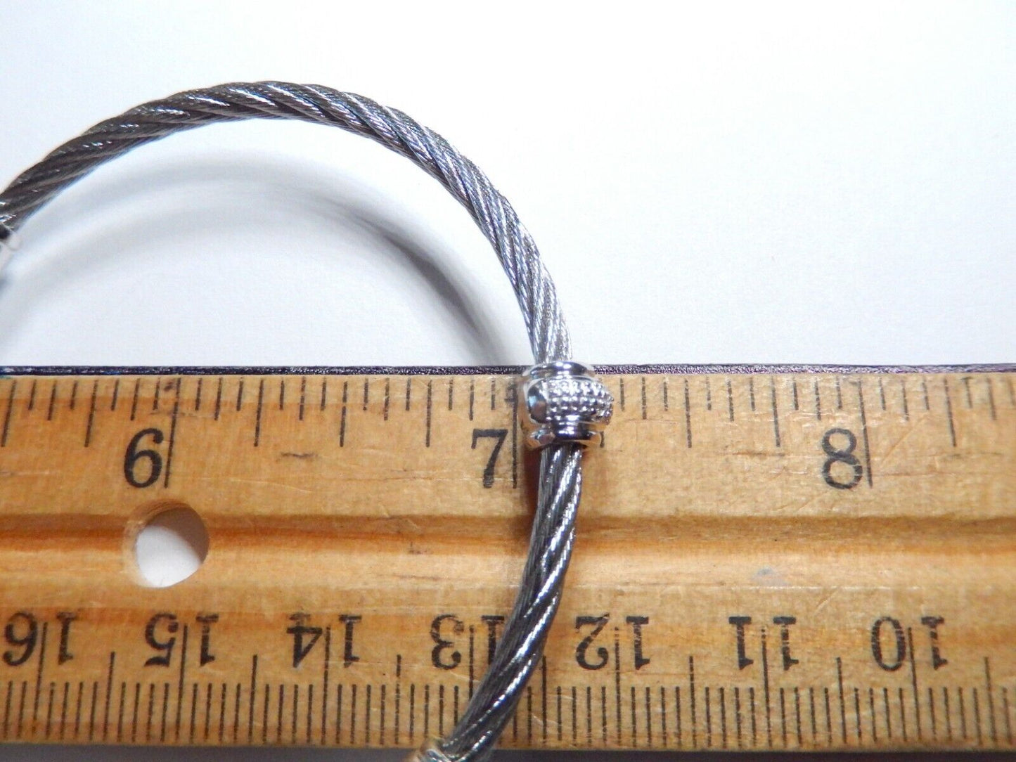 ~Women's Sterling Silver & Stainless Steel Diamond Twist Bead Bracelet Size = 7"