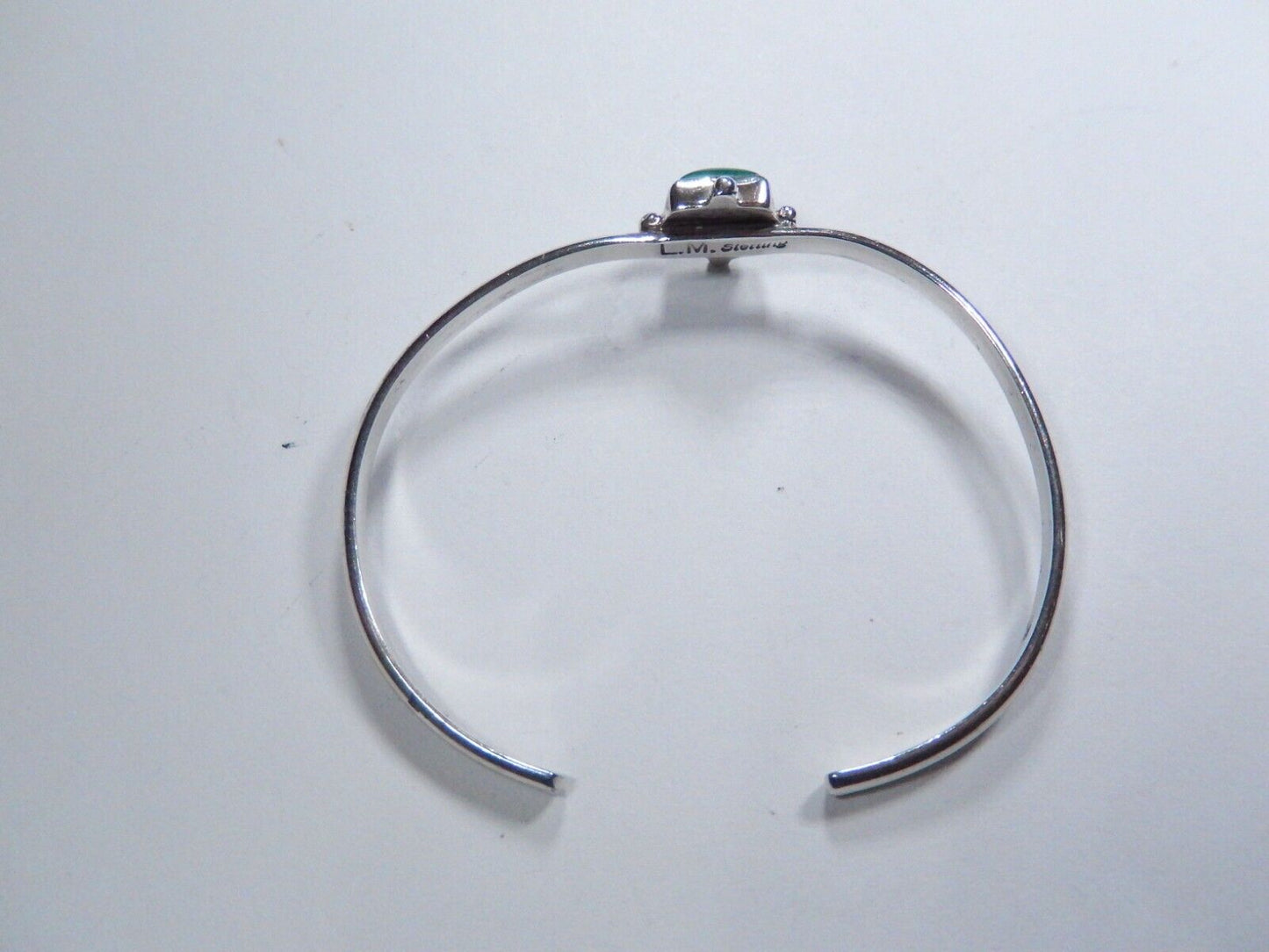 Sterling Silver Cuff Malachite Small Cuff "LW" Artist Navajo Native American