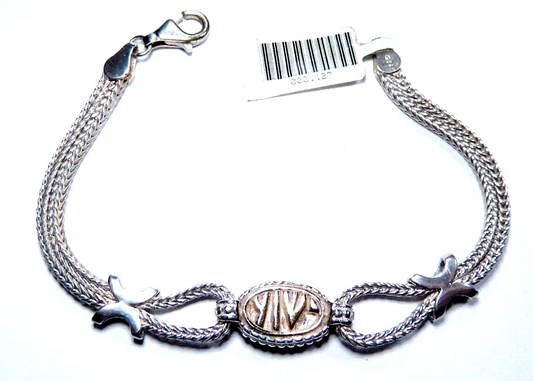 VINTAGE -  14K gold YIW accent w/ sterling silver 925 wheat chain Bracelet 7"