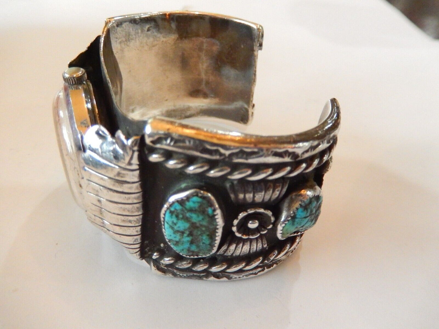 KEE YAZZIE  Navajo Indian Jewelry Sterling Silver  Turquoise Watch Cuff 157gm