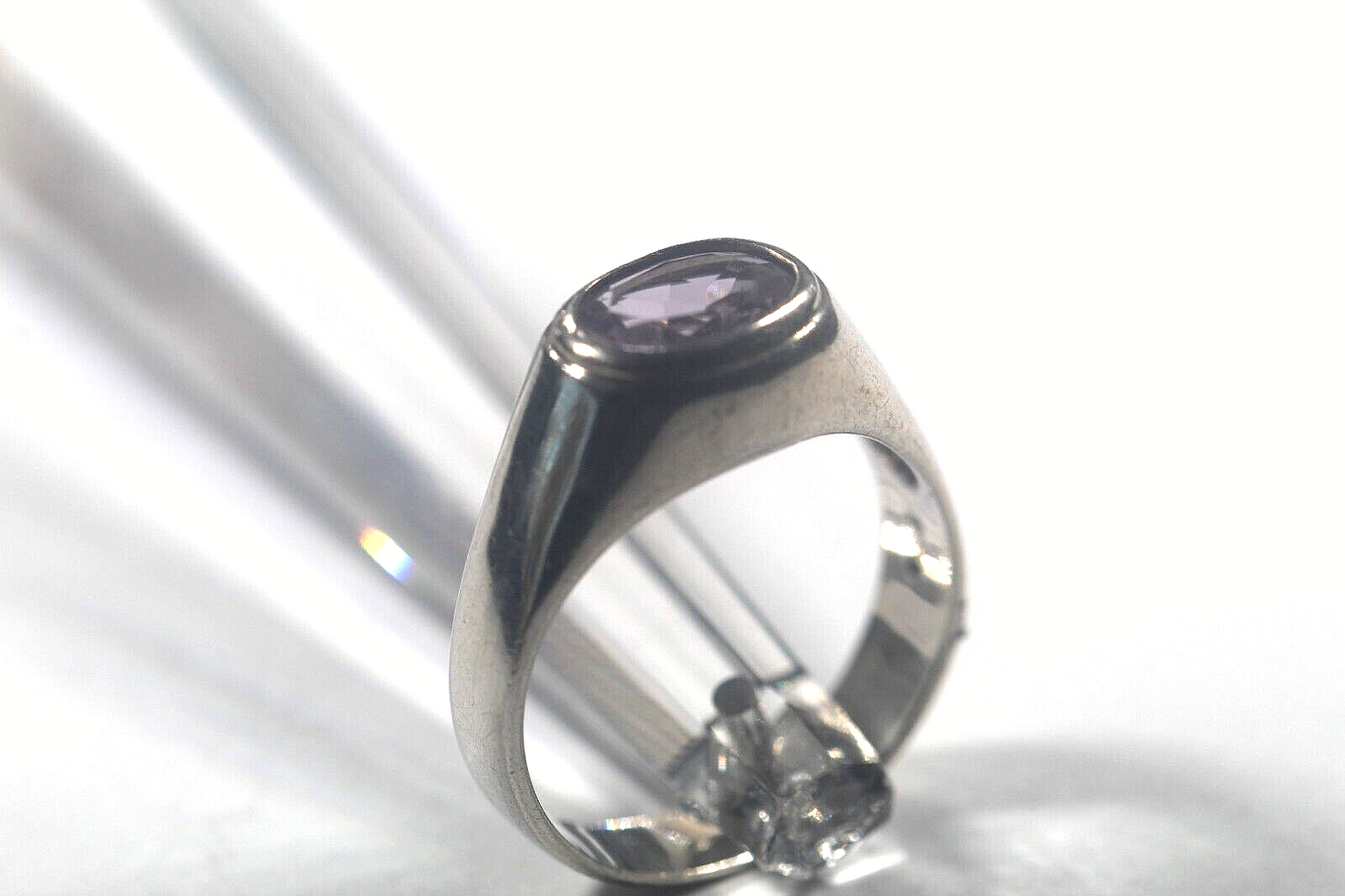 *VINTAGE*  Sterling Silver Amethyst Solitaire Signet Unisex Ring Size 10.5