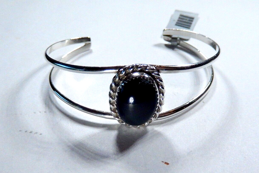 *VINTAGE*  Signed "TT"  Native American Sterling 925 Black Onyx Bracelet