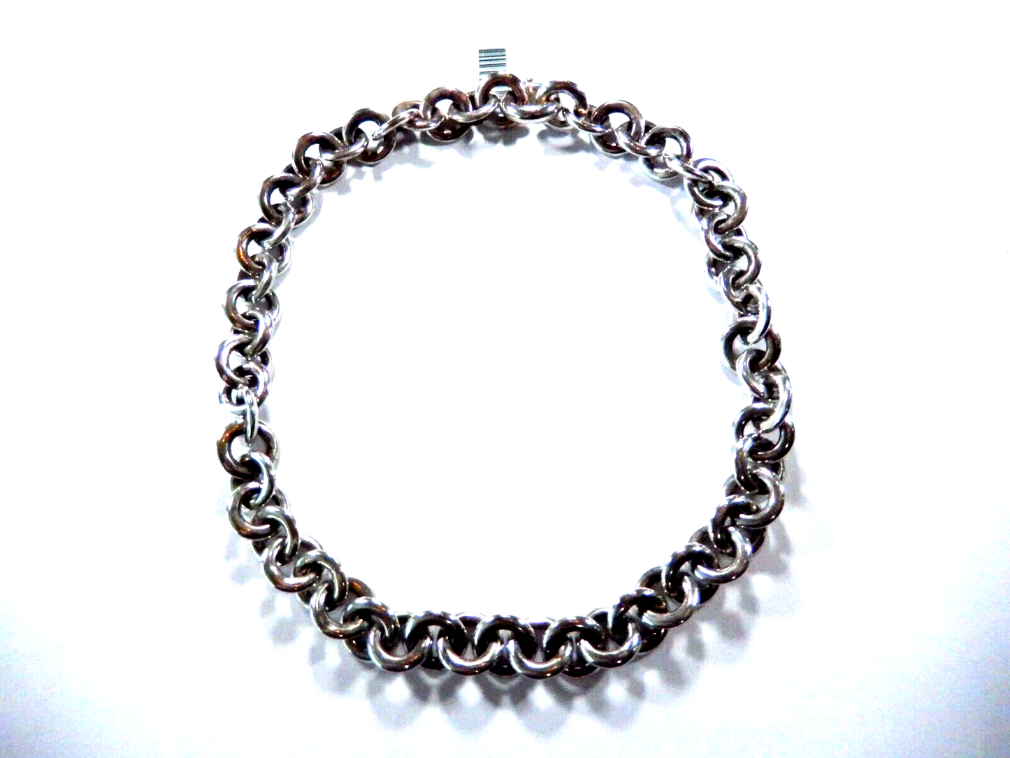 VINTAGE ITALY  Sterling Silver Large Hollow Link Necklace 16 length x 716W