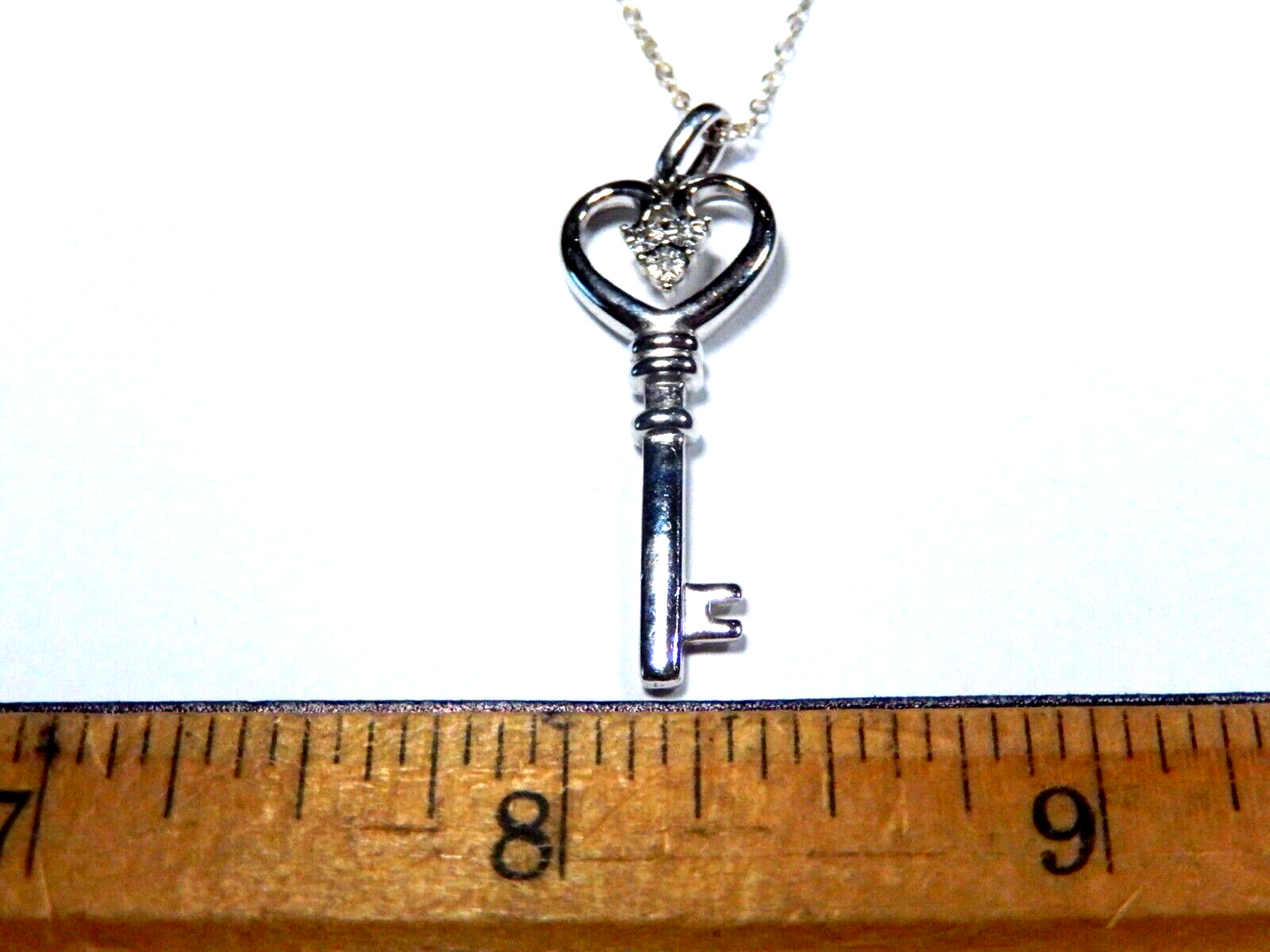 925 Sterling Silver Three Diamond Accent Key Pendant with 18 chain