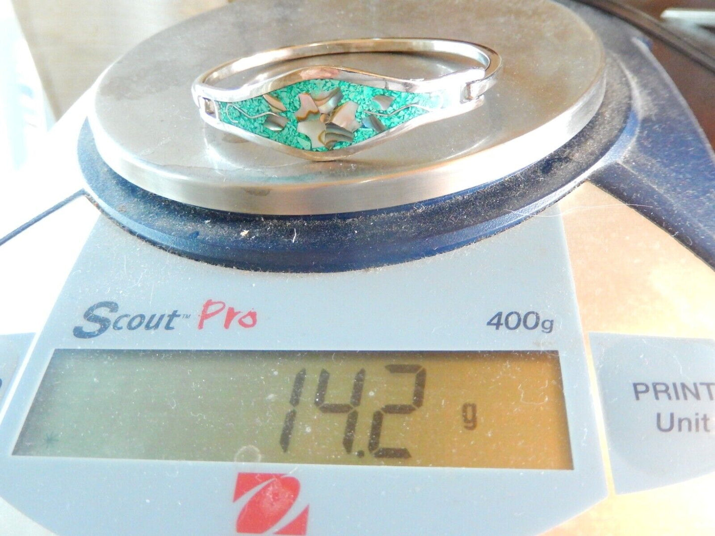 Alpaca Mexico Silver Abalone Inlay Lavender Tulip Blue/Green Cuff Bracelet