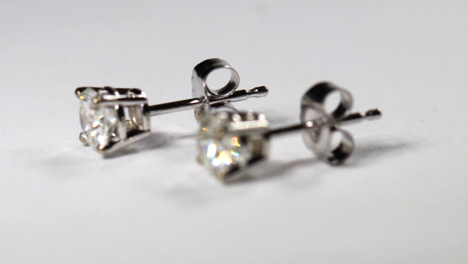 New!! Solid 14K White Gold .70 CT TW Natural Diamond  Stud Earrings