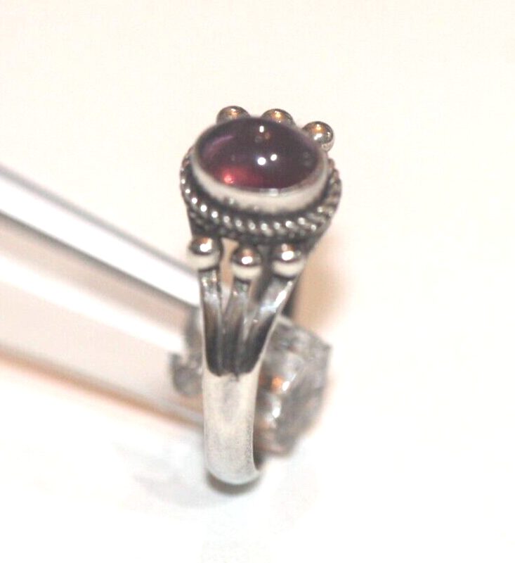 925 Sterling Silver Vintage Real Amethyst Roped & Beaded Ring Size 7