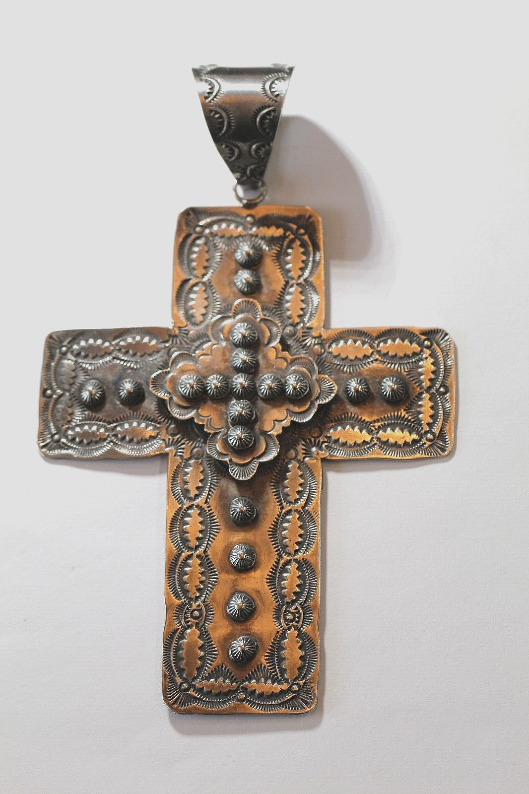 Rocki Gorman & Vincent James Platero Sterling Silver Cross 6" Pendant 68.8 grams