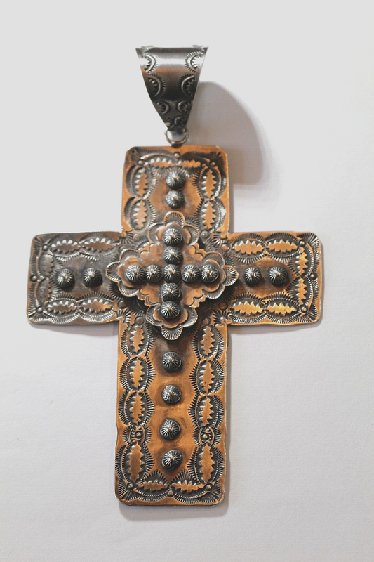 Rocki Gorman & Vincent James Platero Sterling Silver Cross 6" Pendant 68.8 grams