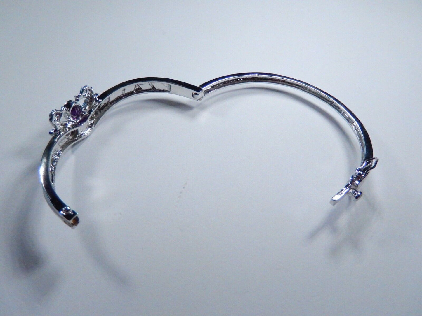 Amethyst & Australian Opal Inlay 925 Sterling Silver Bangle Bracelet