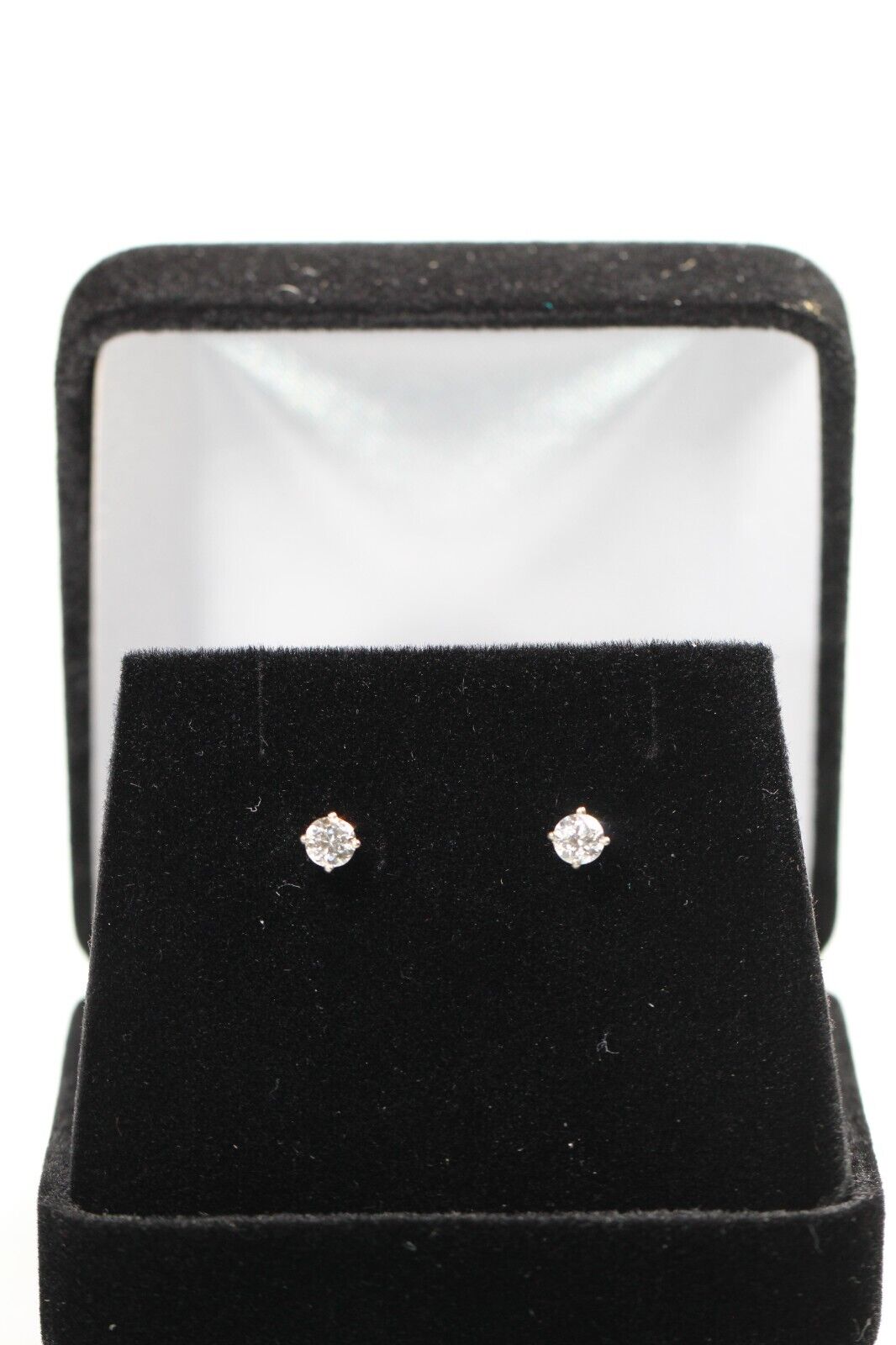 New! 14K White Gold .52 CT TW Natural Diamond  Screw Back Stud Earrings