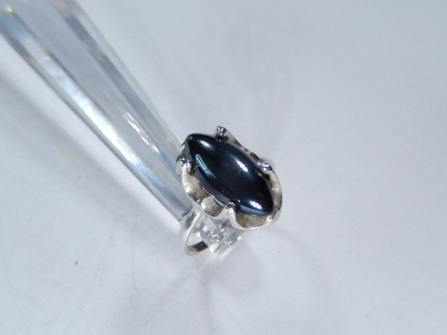 Vintage Sterling Silver Black Onyx Cabochon Solitaire Ring - Size 5.25