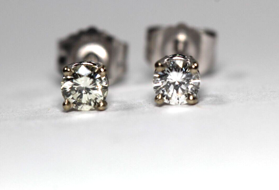 New!! Solid 14K White Gold .36 CT TW Natural Diamond SI-2 / H-I Stud Earrings