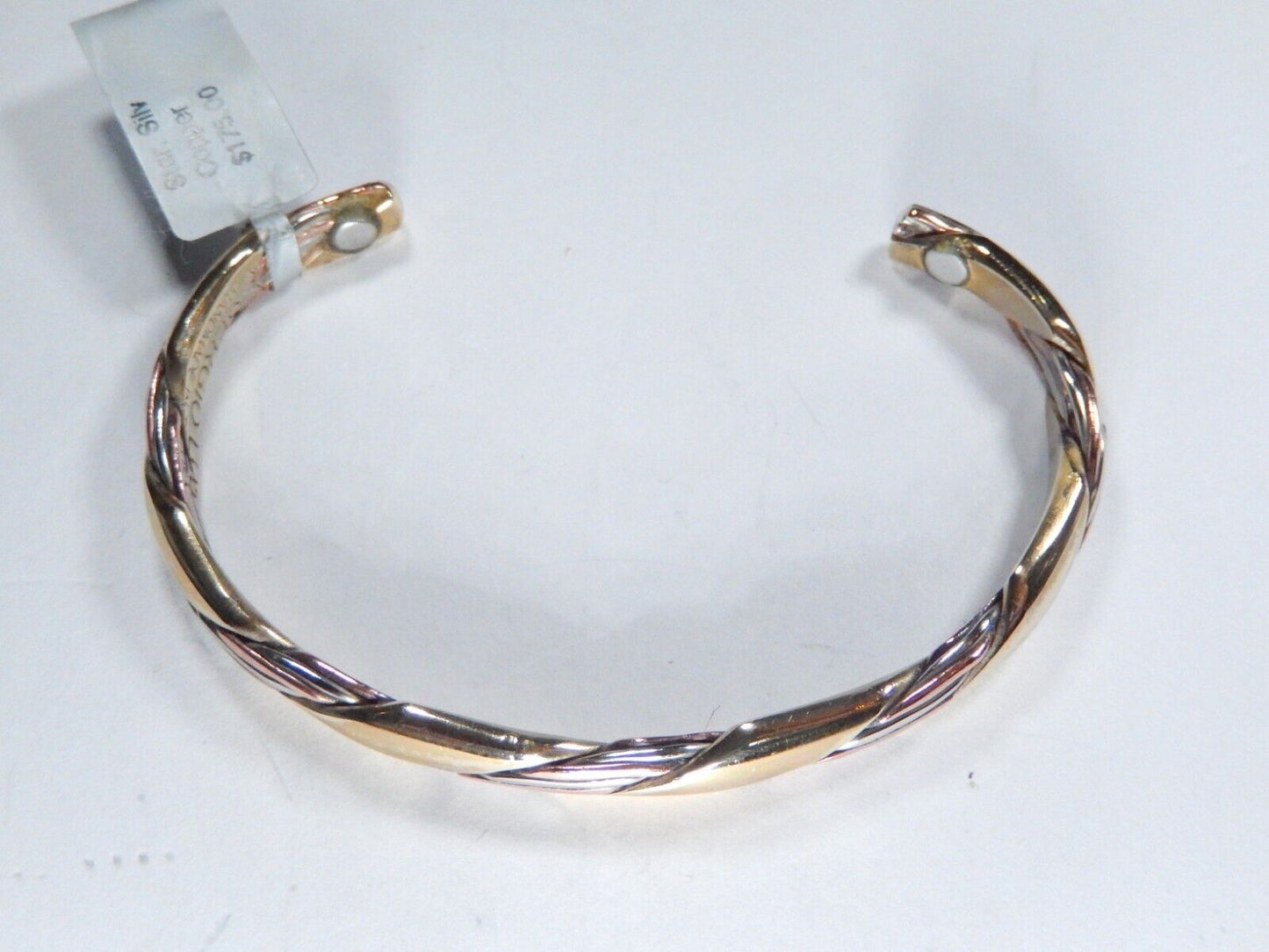 SERGIO LUB Artist Handmade Copper Silver Magnetic Healing Cuff Bracelet Small