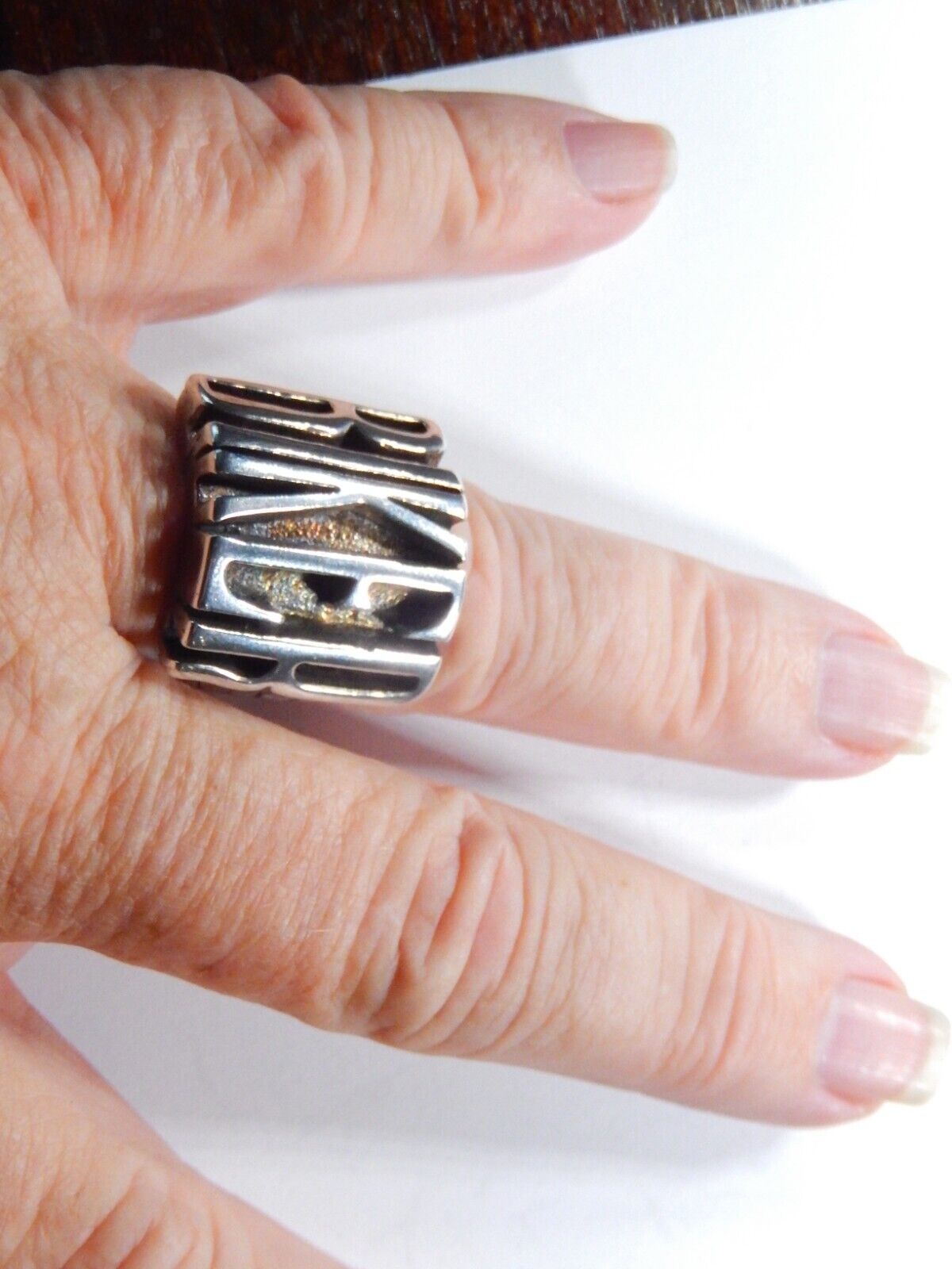 *RARE* G&C 1986 Sterling Silver Men's Biker Motorcycle Large Statement Ring Sz12