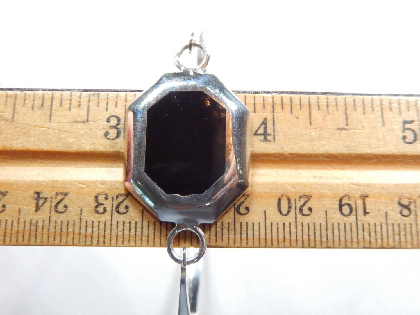 *VINTAGE*  925 Sterling Silver Black Onyx Hinged Hook On Bangle Bracelet